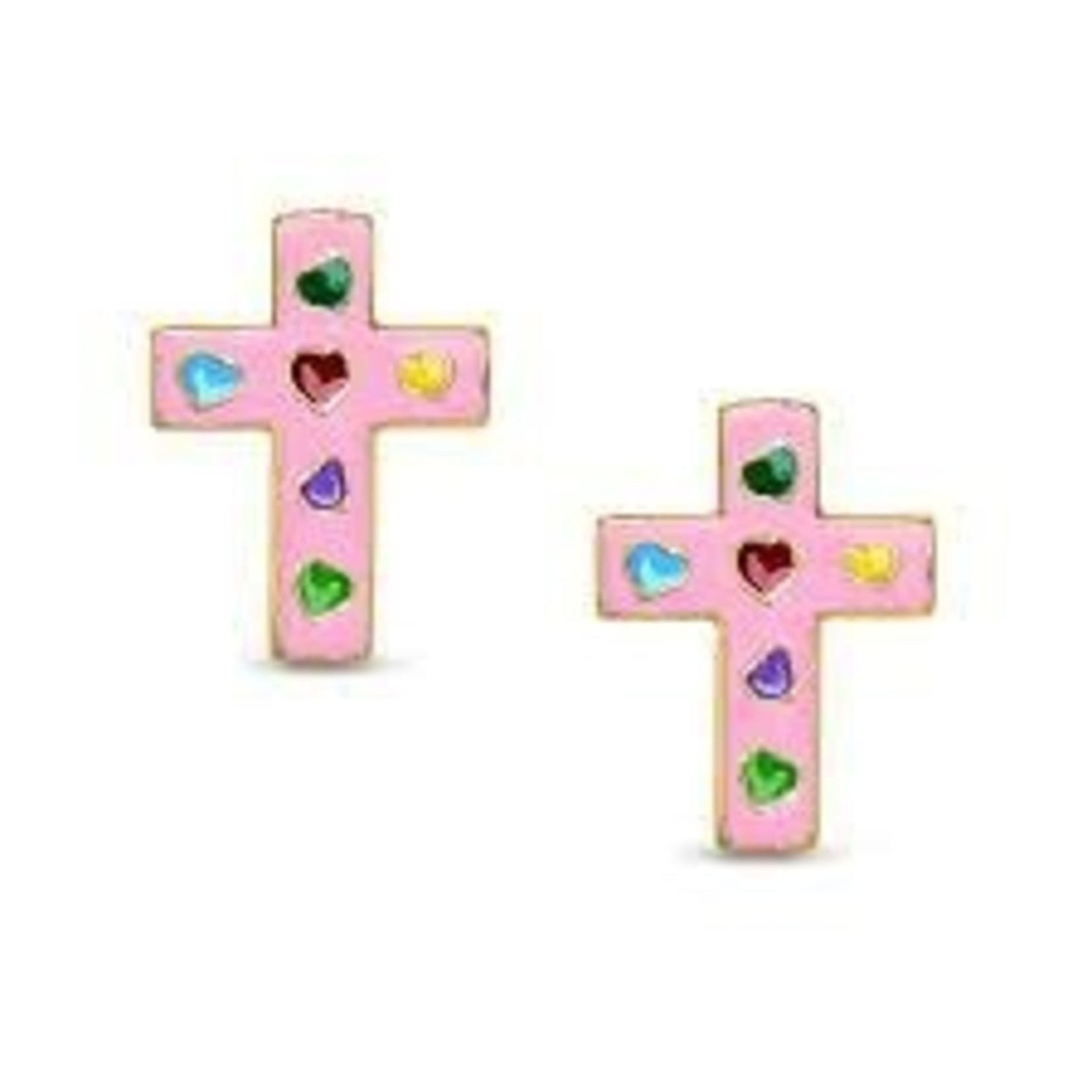 Lily Nily Cross Stud Earrings Pink