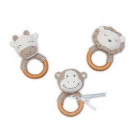 Two's Company Brown Knitted Wooden Ring Rattle