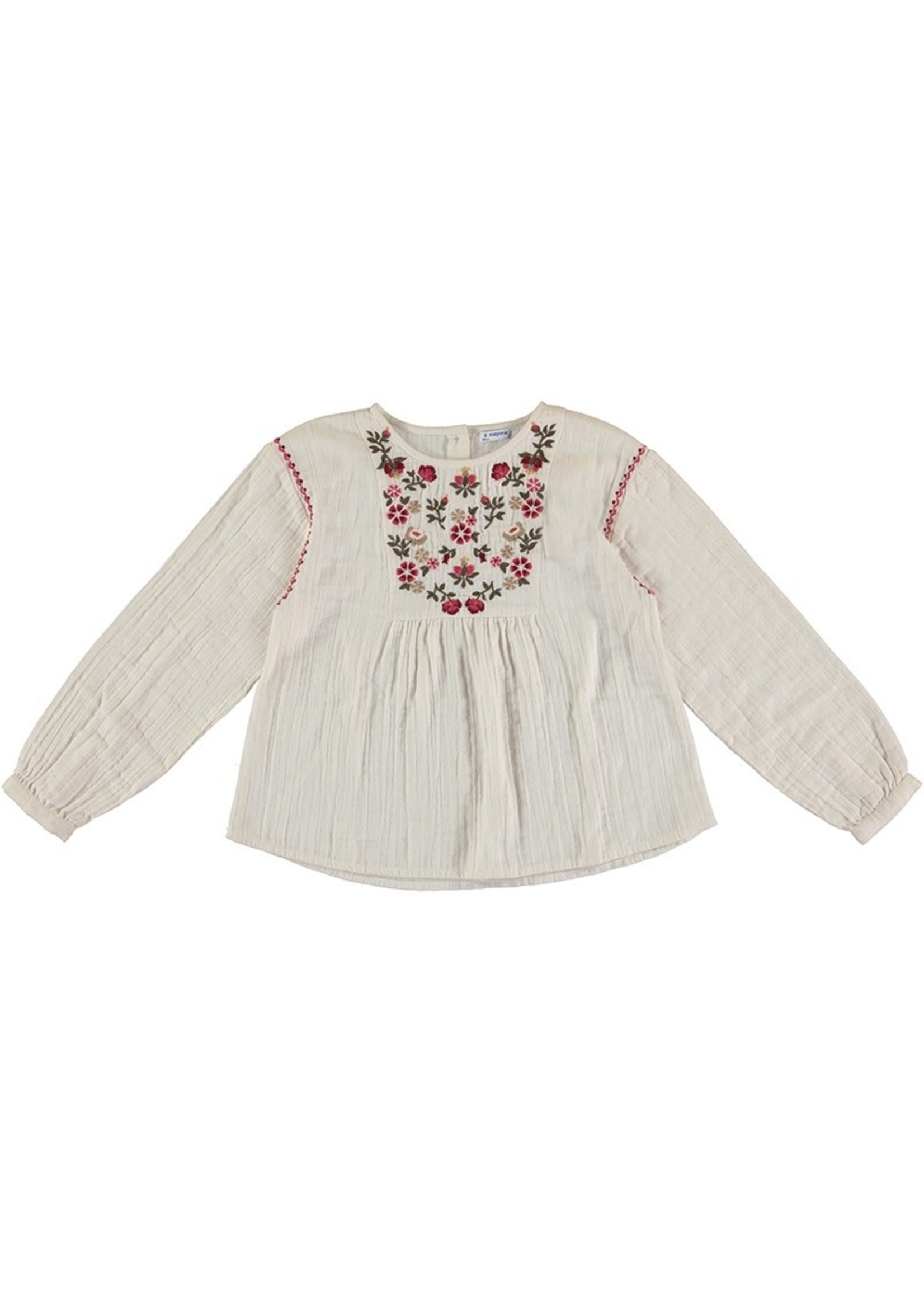 Mayoral Tan Floral Embroidered Blouse