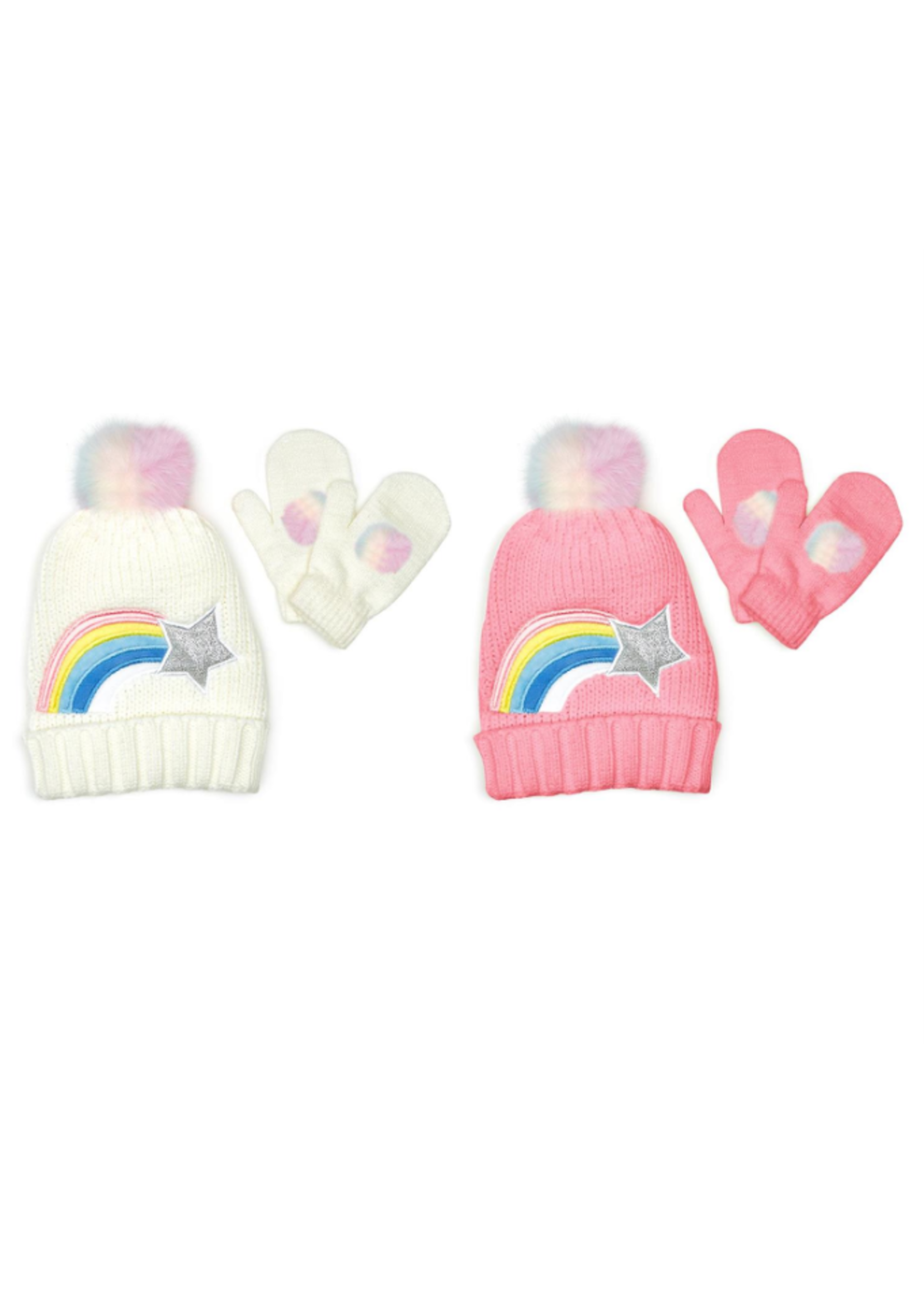 Two's Company Rainbow Hat & Mittens Set