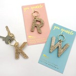 Lucky Feather Glitter Letter Keychain