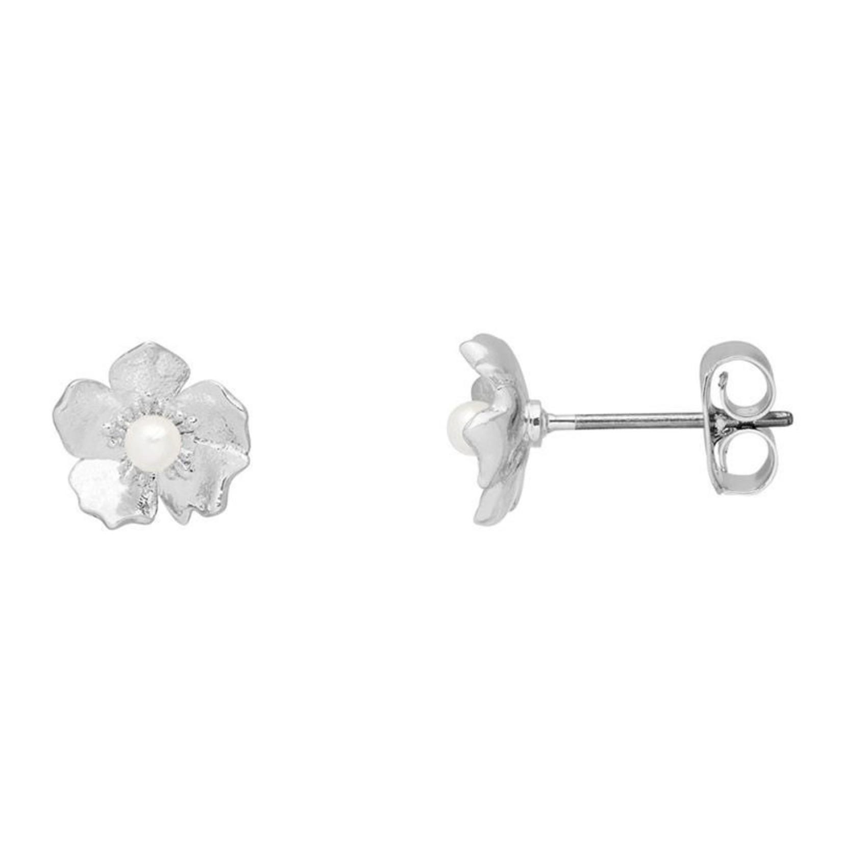 Estella Bartlett Silver Flower Pearl Stud Earrings