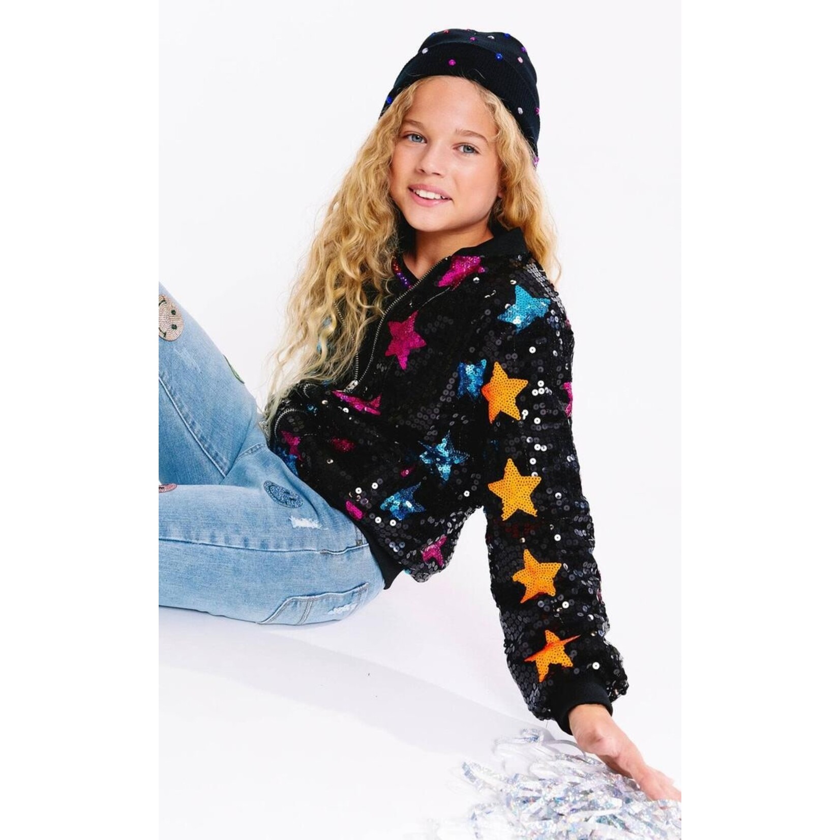 Bomber Jacket with Sequins - Black/multicolored - Kids