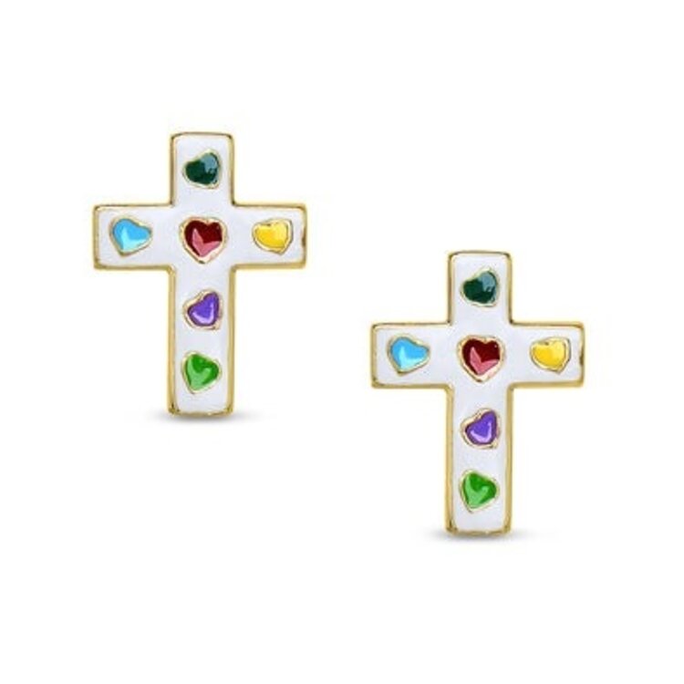 Lily Nily Cross Stud Earrings White