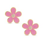 Lily Nily Flower CZ Stud Earrings-Pink