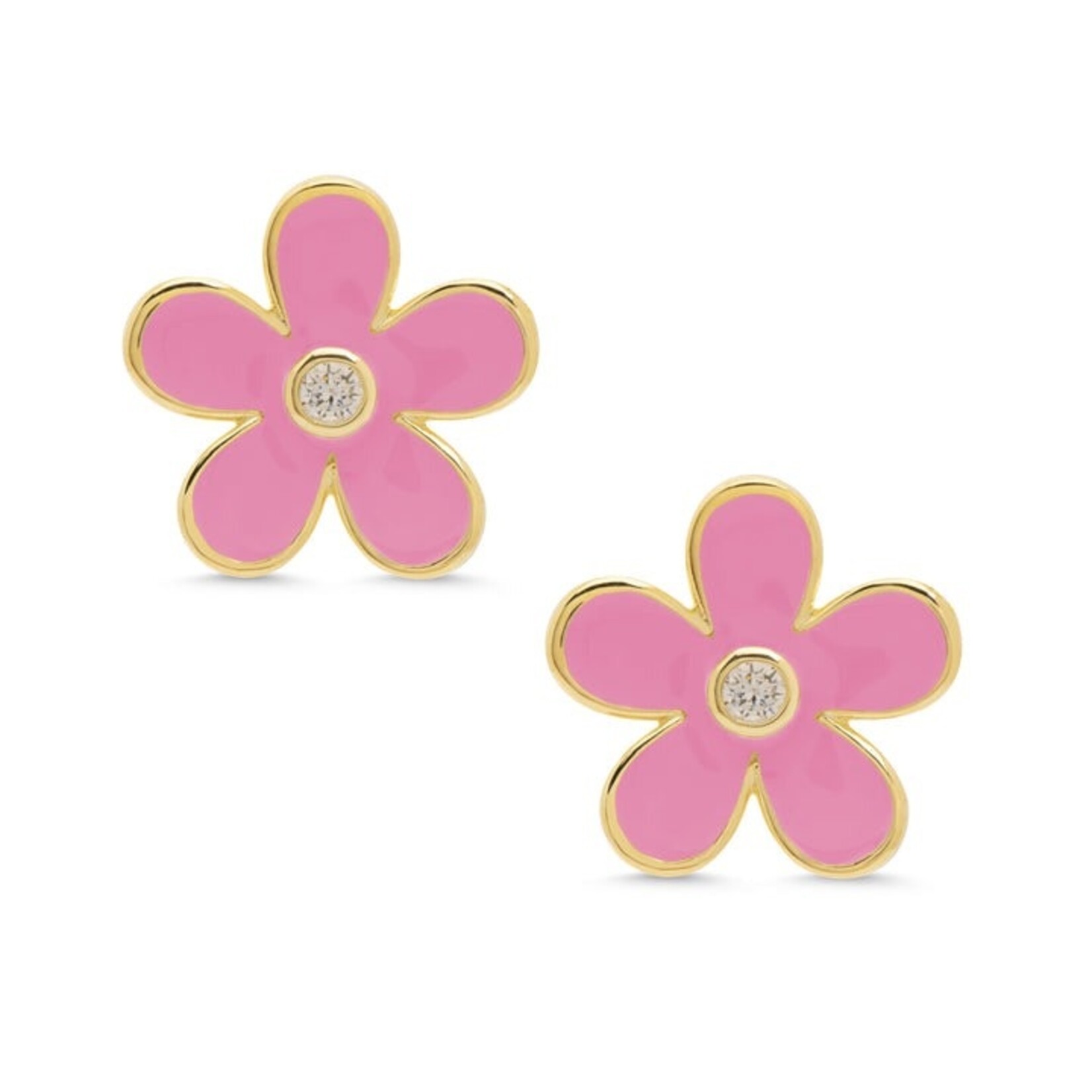 Lily Nily Flower CZ Stud Earrings-Pink