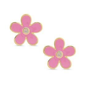 Lily Nily Flower CZ Stud Earrings-Pink