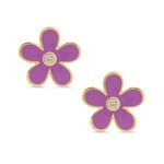 Lily Nily Flower CZ Stud Earrings-Purple