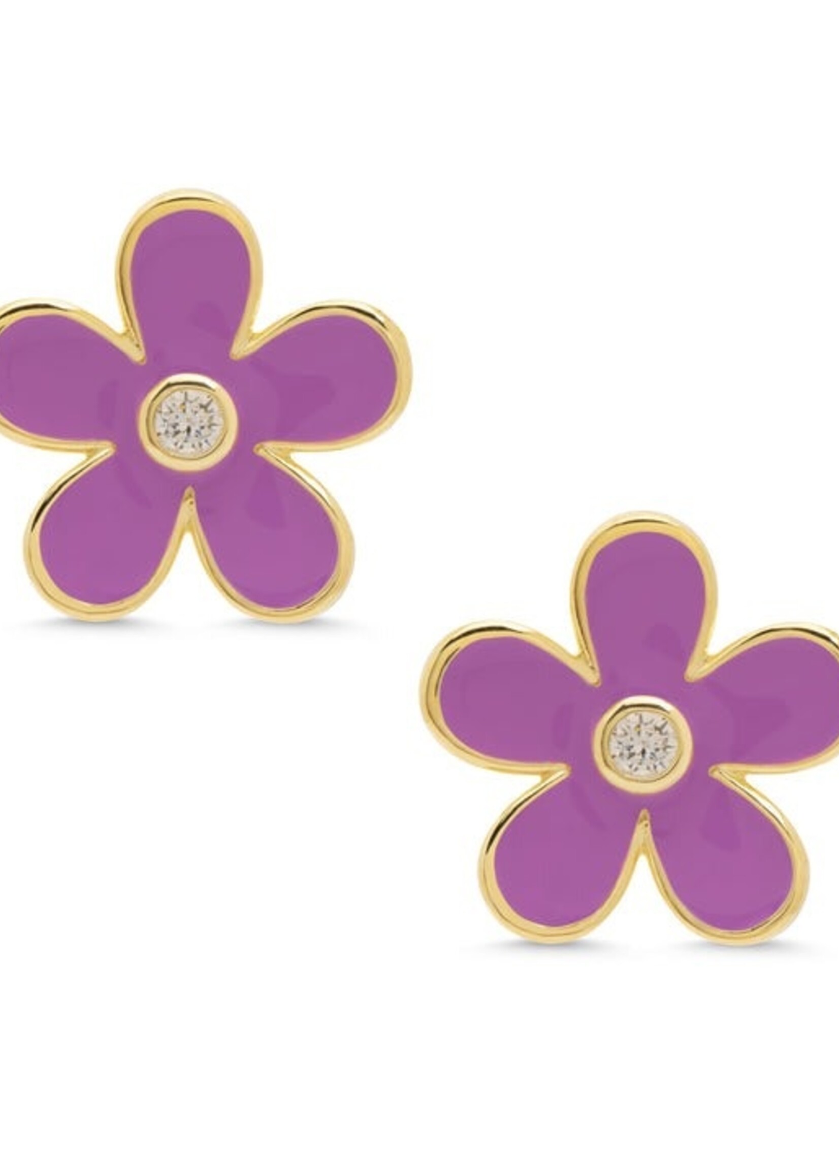 Lily Nily Flower CZ Stud Earrings-Purple