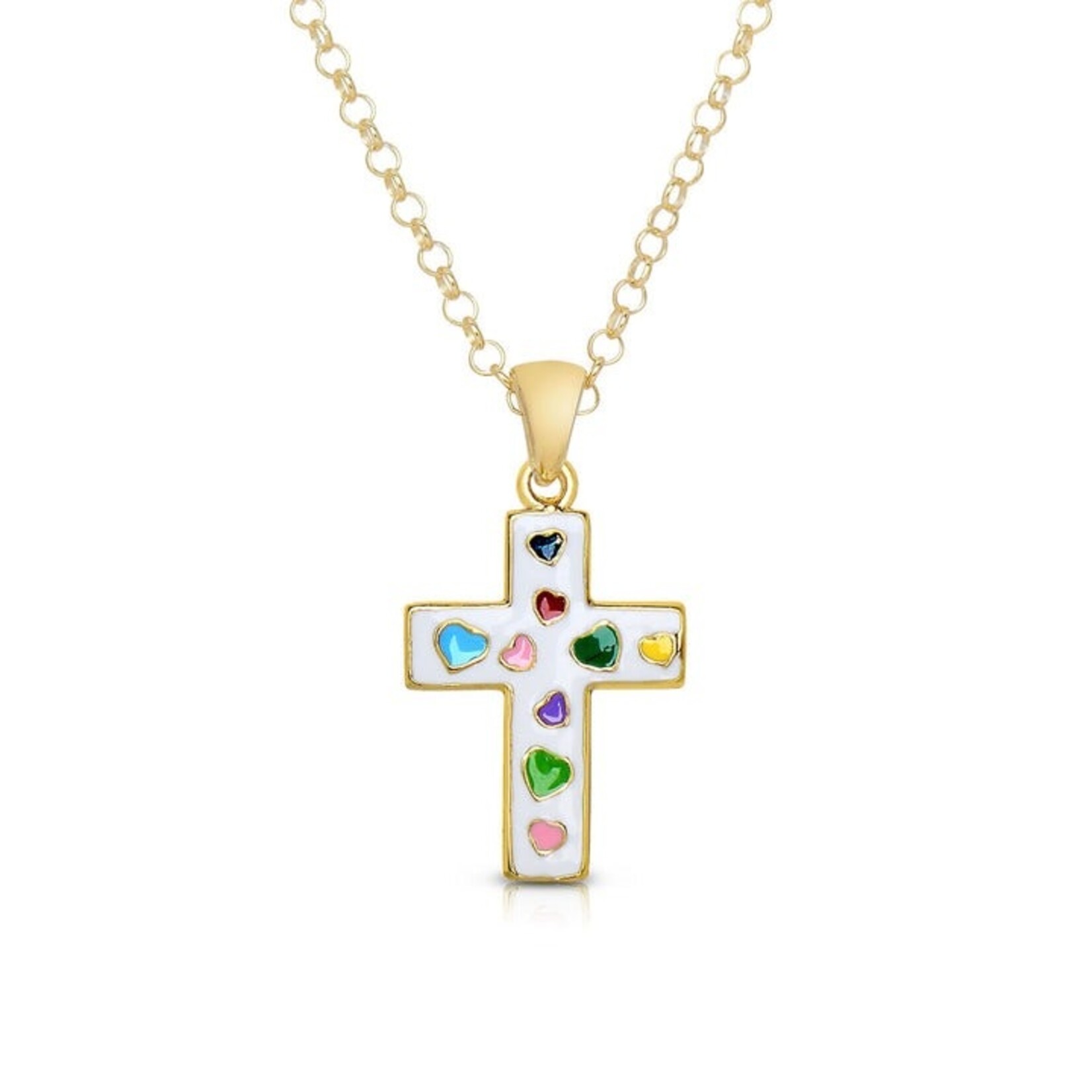 Lily Nily White Cross Necklace W/Hearts