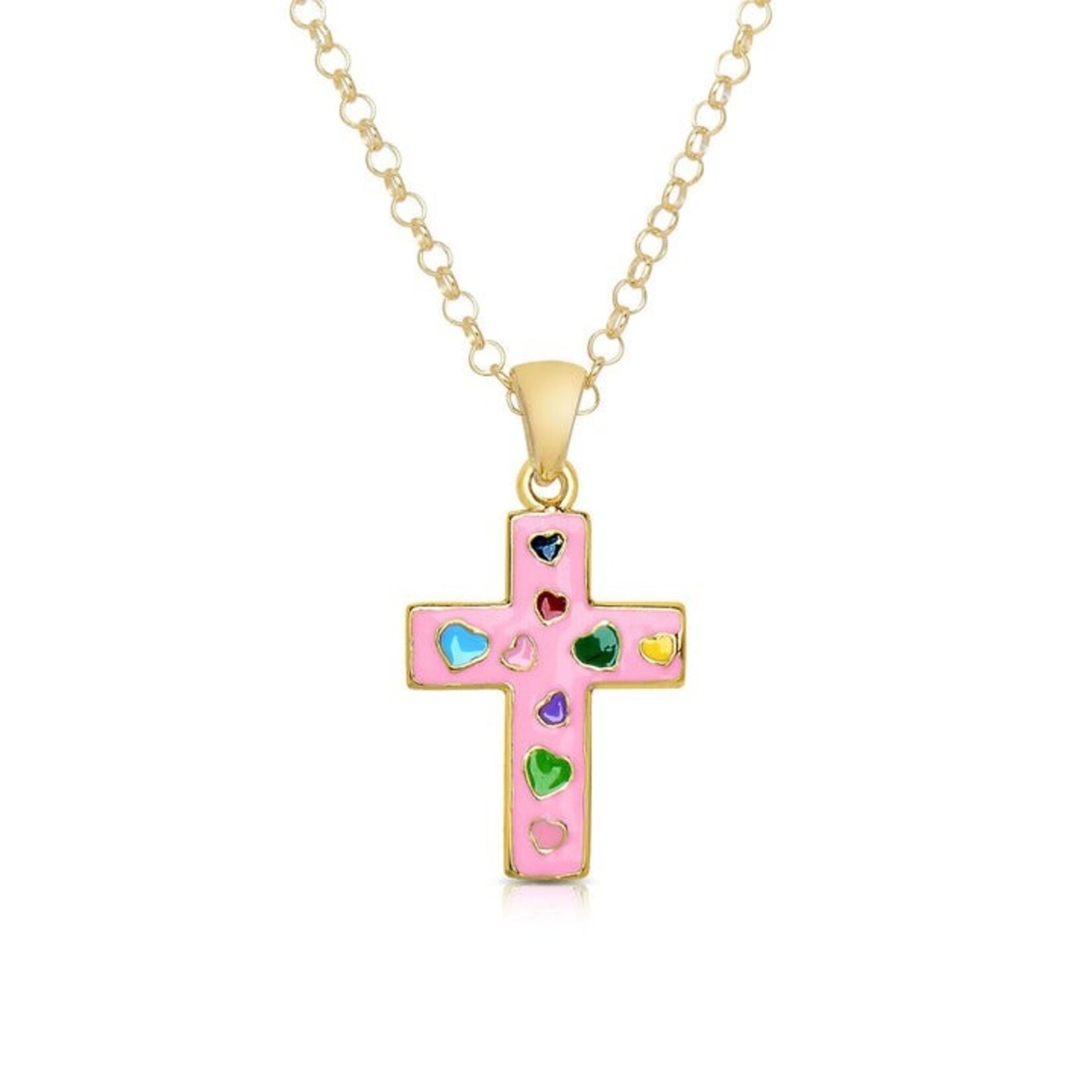 Lily Nily Pink Cross Necklace W/Hearts