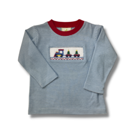 Zuccini Smocked Christmas Train Stripe Shirt