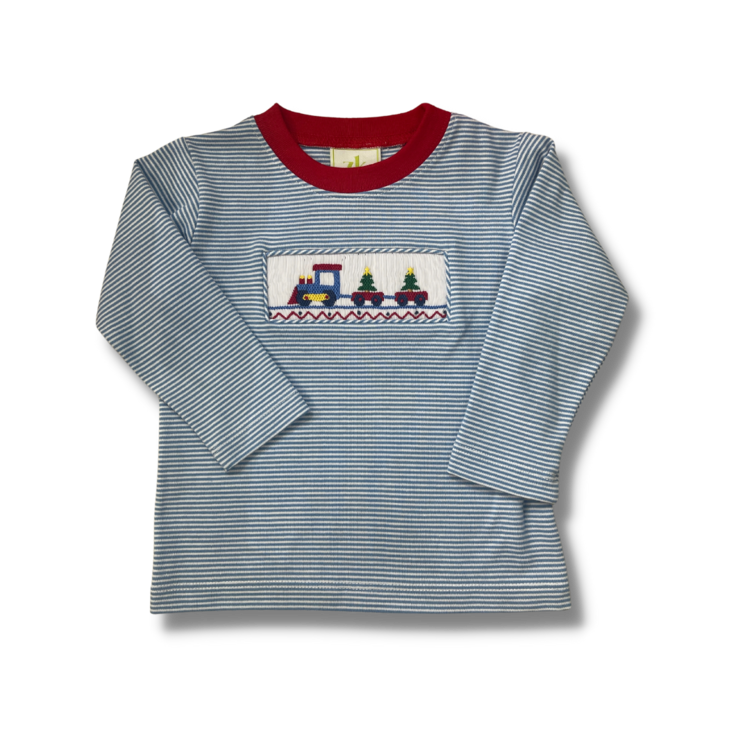 Zuccini Smocked Christmas Train Stripe Shirt