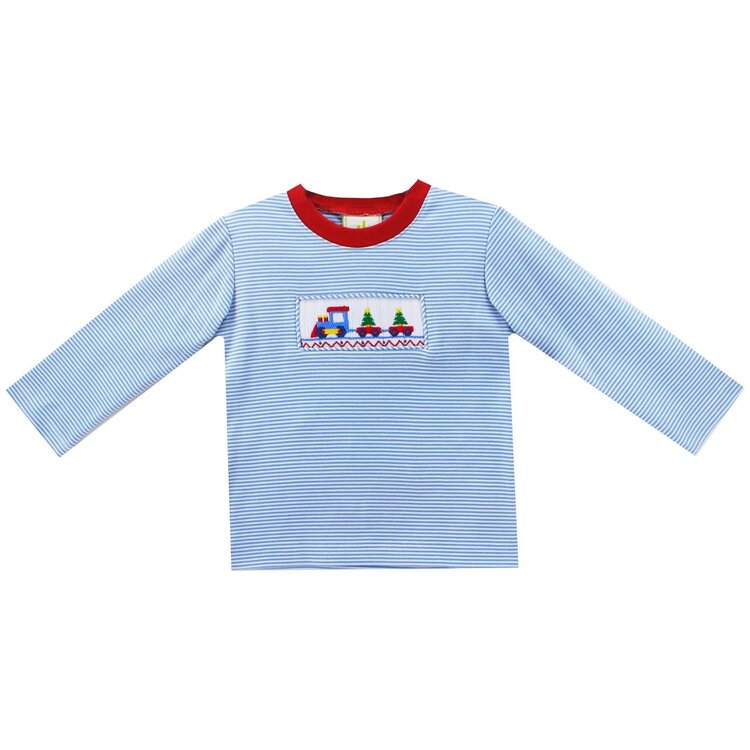 Zuccini Smocked Christmas Train Stripe Shirt