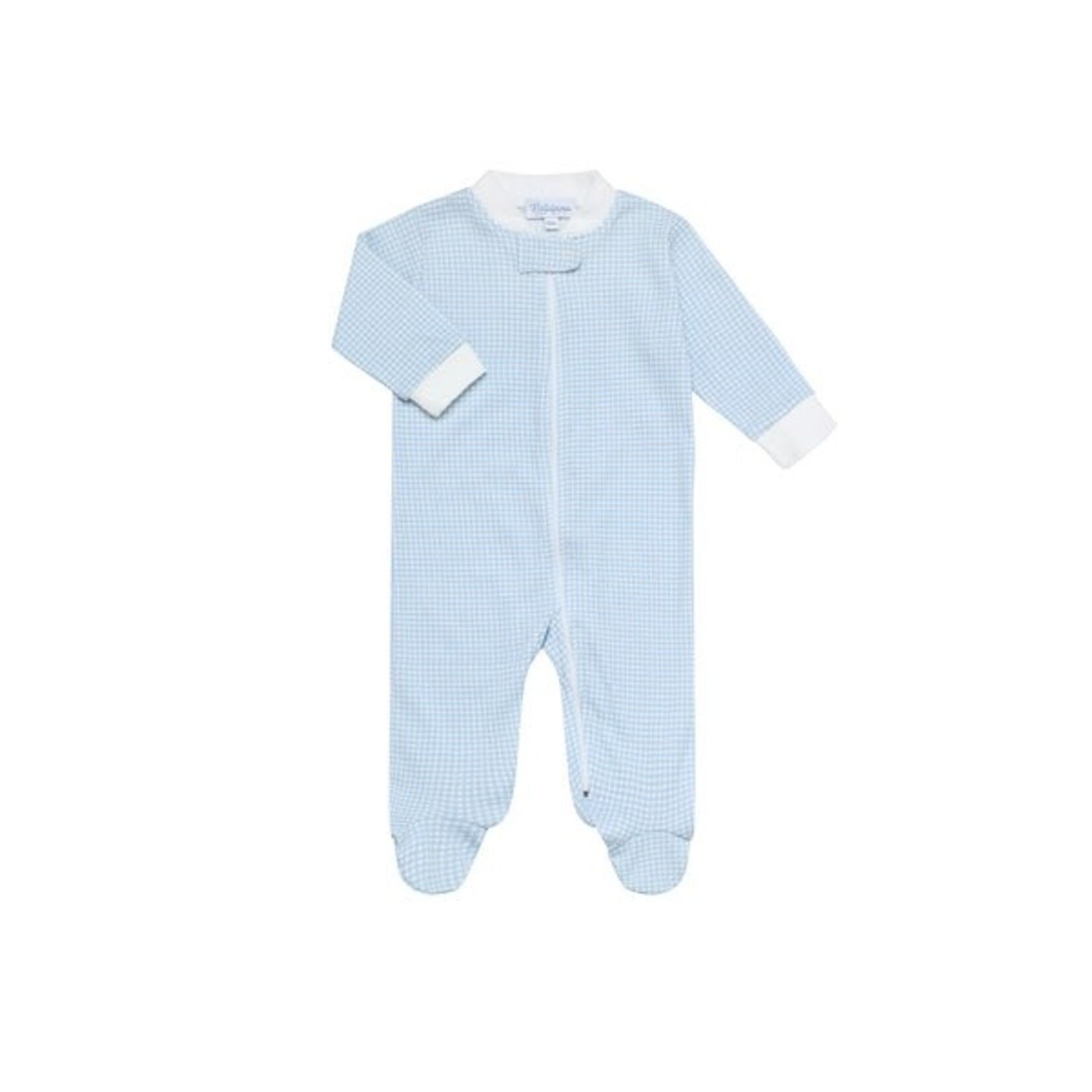 Nella Pima Blue Gingham Zipper Footie