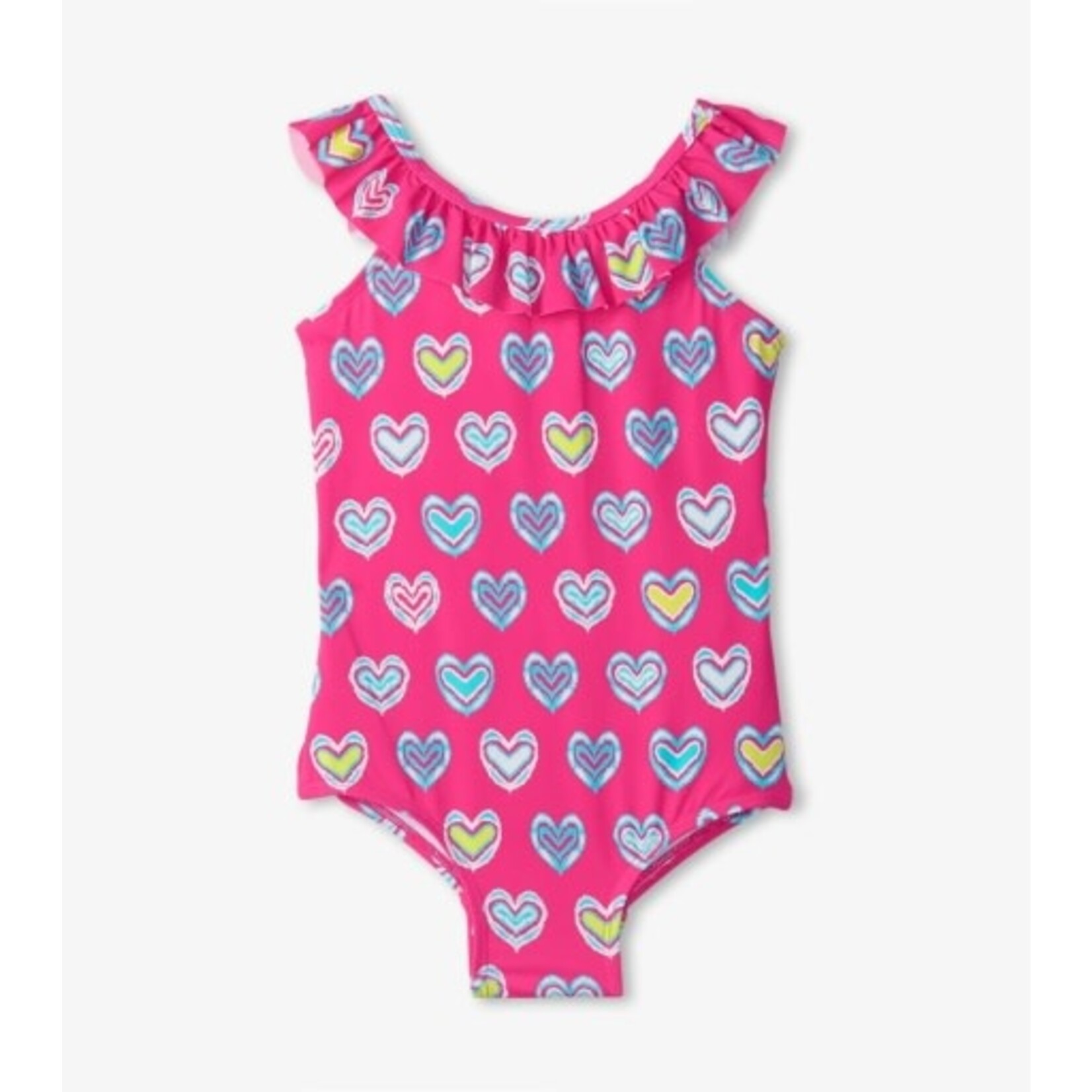 pink shibori hearts ruffle sleeve swimsuit