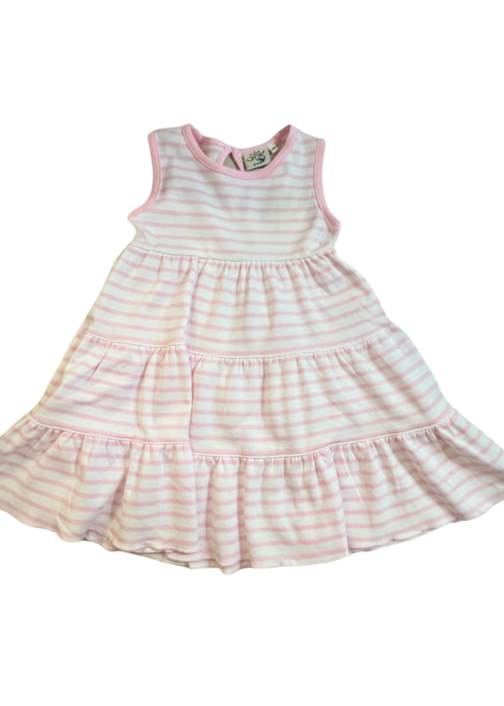 Luigi Kids Pink Stripe SL Tiered Dress