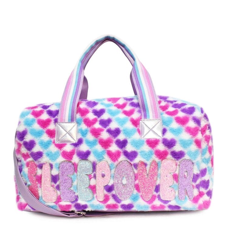 OMG Accessories Plush Heart Print Large Duffle