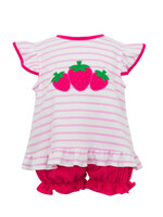 Claire & Charlie Pink Stripe Strawberry Bloomer Set