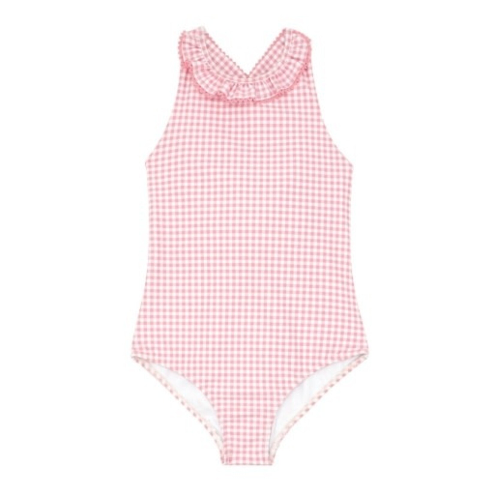 girls guava gingham halter one piece with back bow