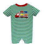 Claire & Charlie Green Stripe  Vehicle Knit Romper