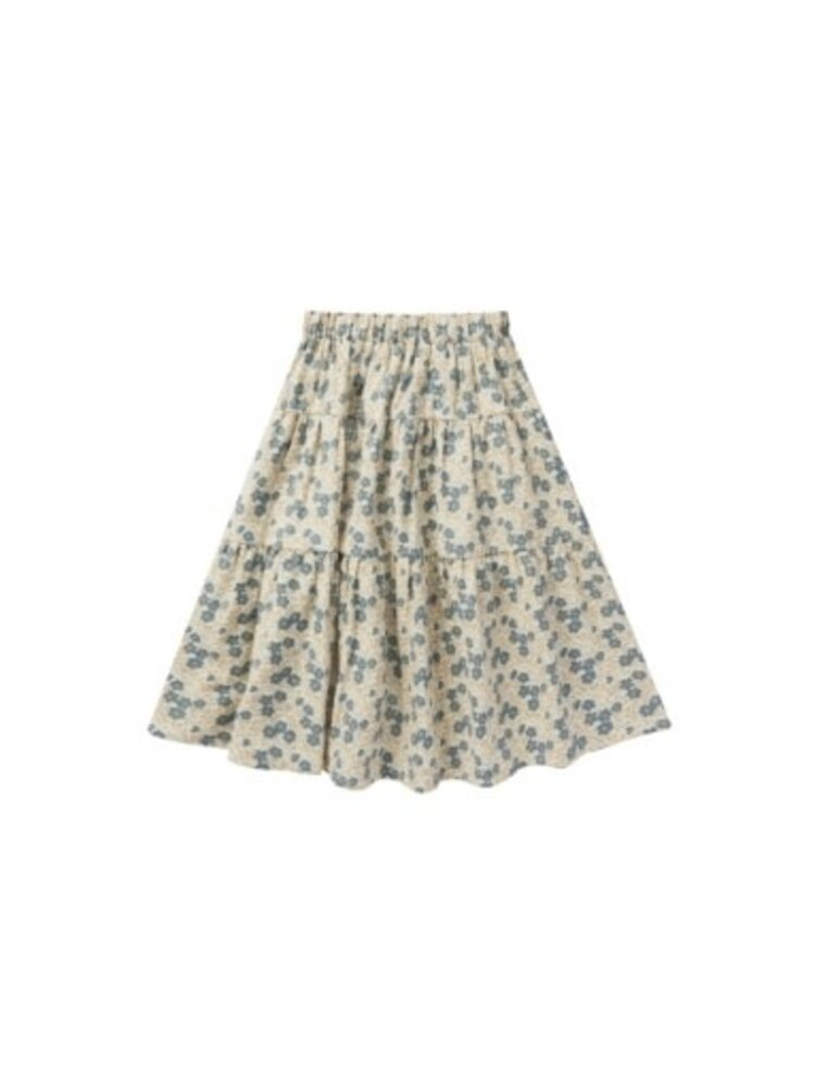 Rylee + Cru Inc. Tiered Midi Skirt Blue Ditsy