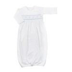 Baby Threads White w/Blue Smocked Argyle Daygown