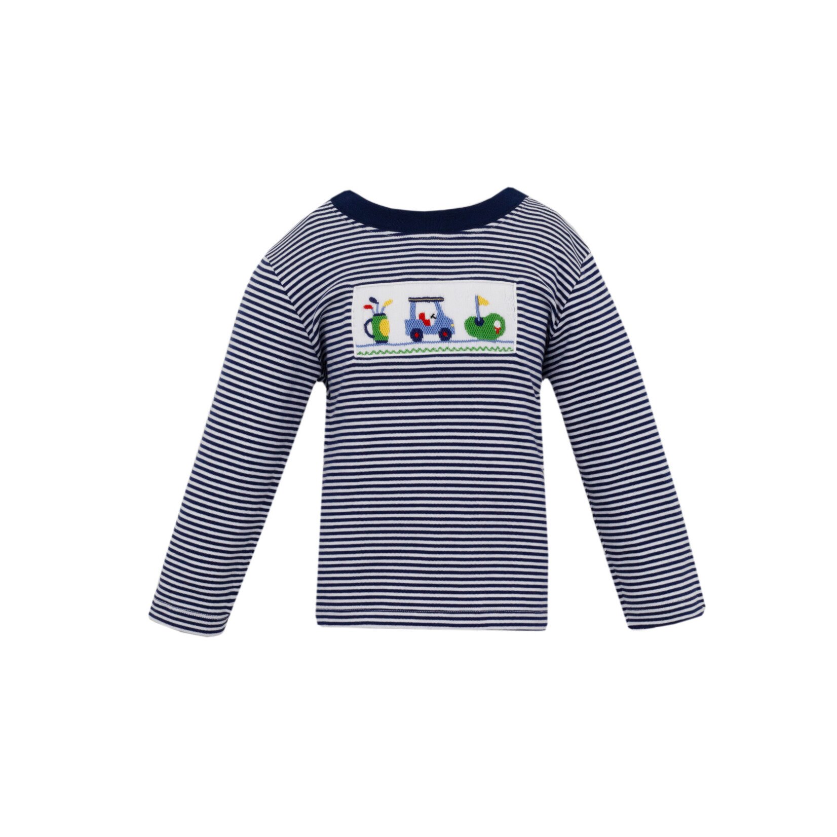 Anavini Navy Stripe Golf Smocked Tee