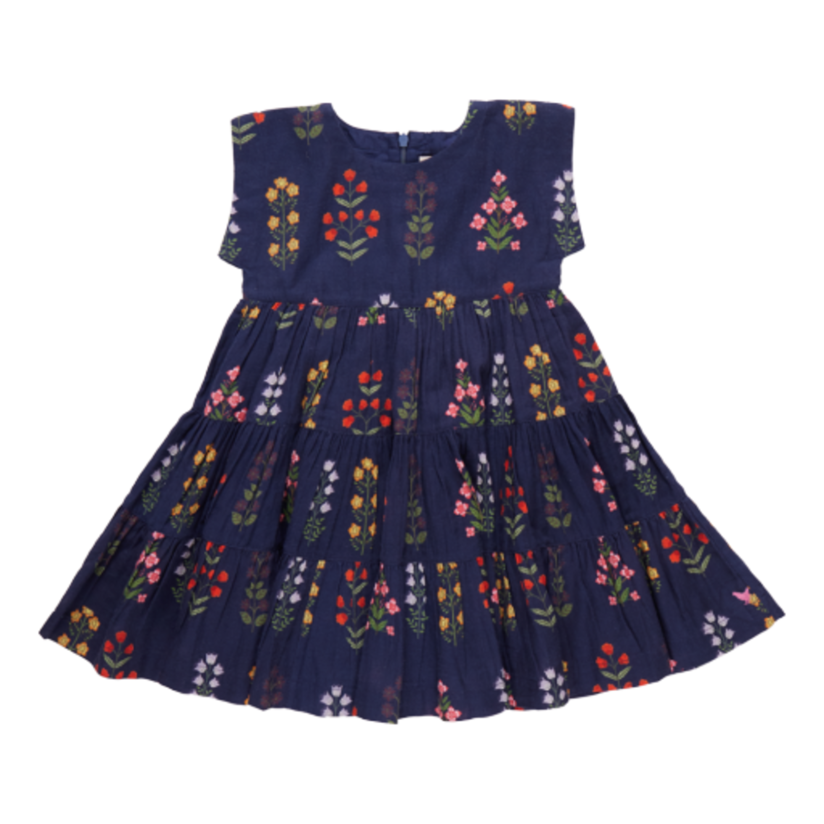 Pink Chicken girls peachy dress - navy field floral