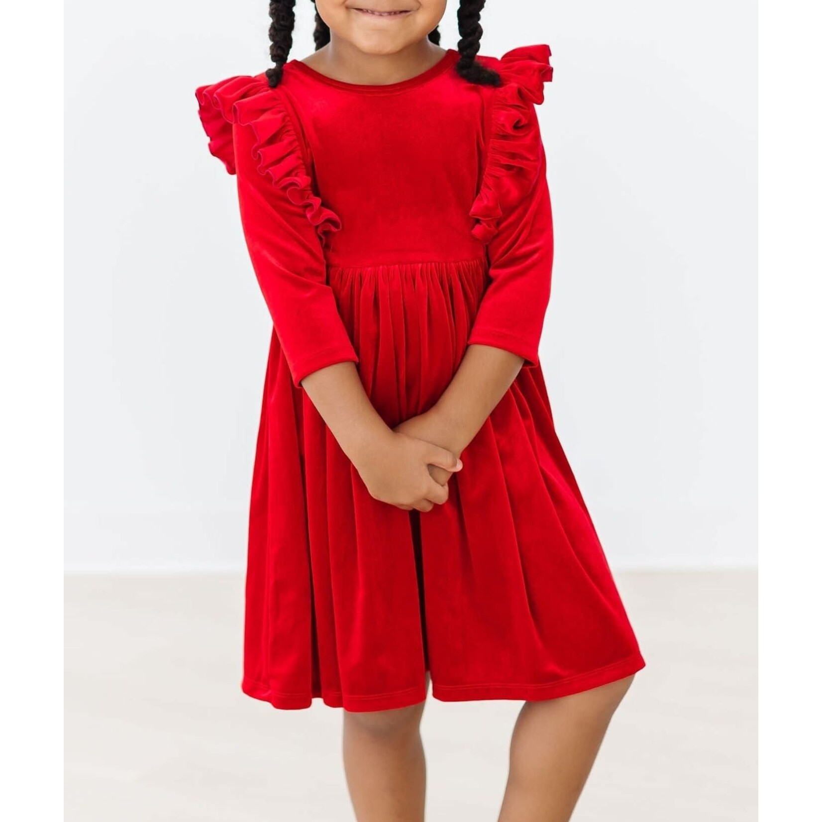 Mila & Rose Red Velvet Ruffle Twirl Dress