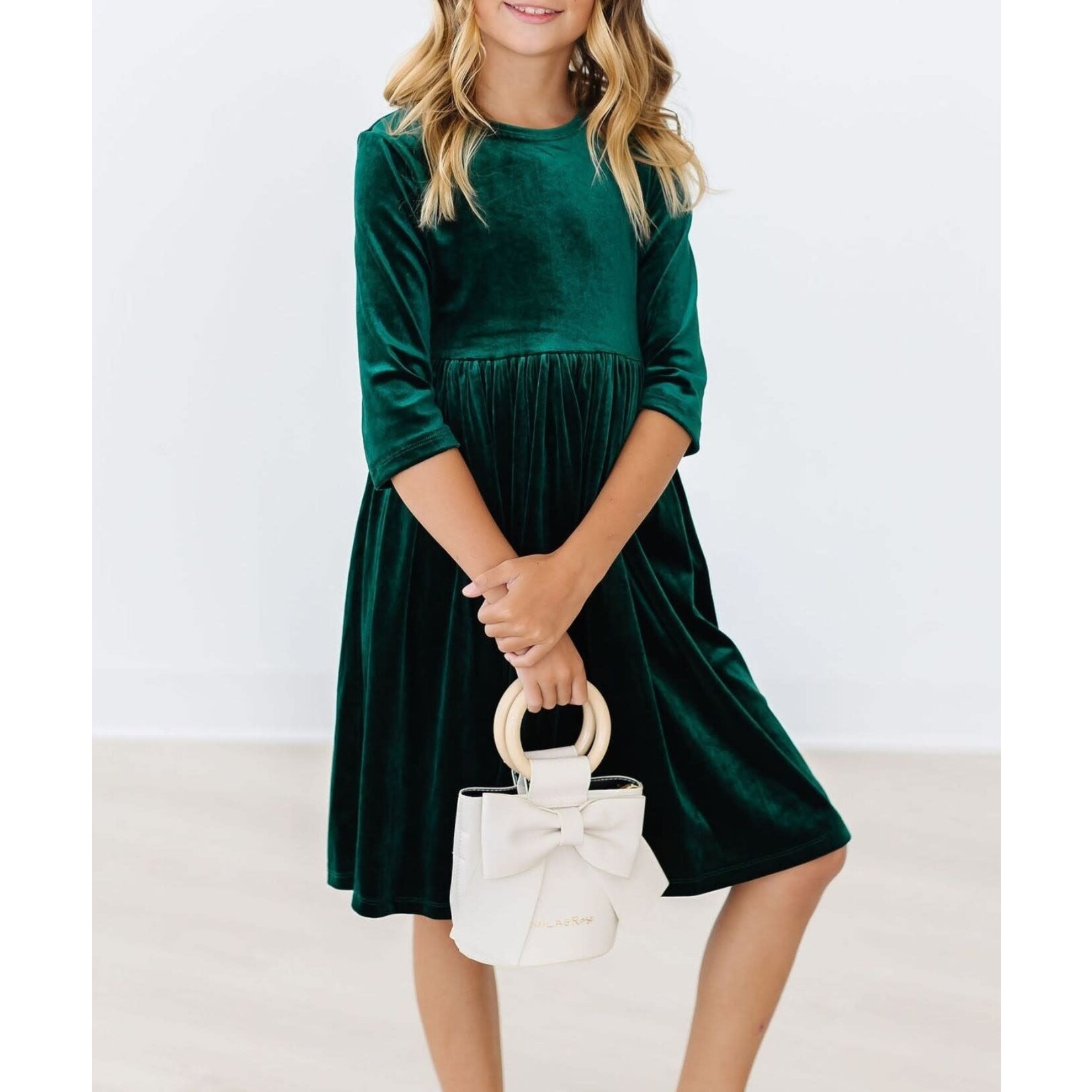 Mila & Rose Hunter Green Velvet Twirl Dress