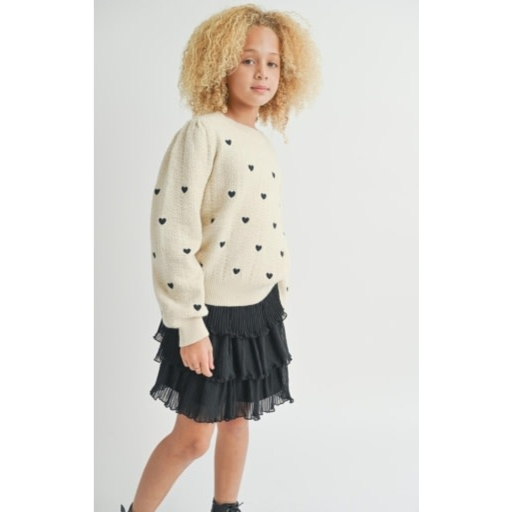 Sadie & Sage TWEEN HEART EYES EMBROIDERED SWEATER