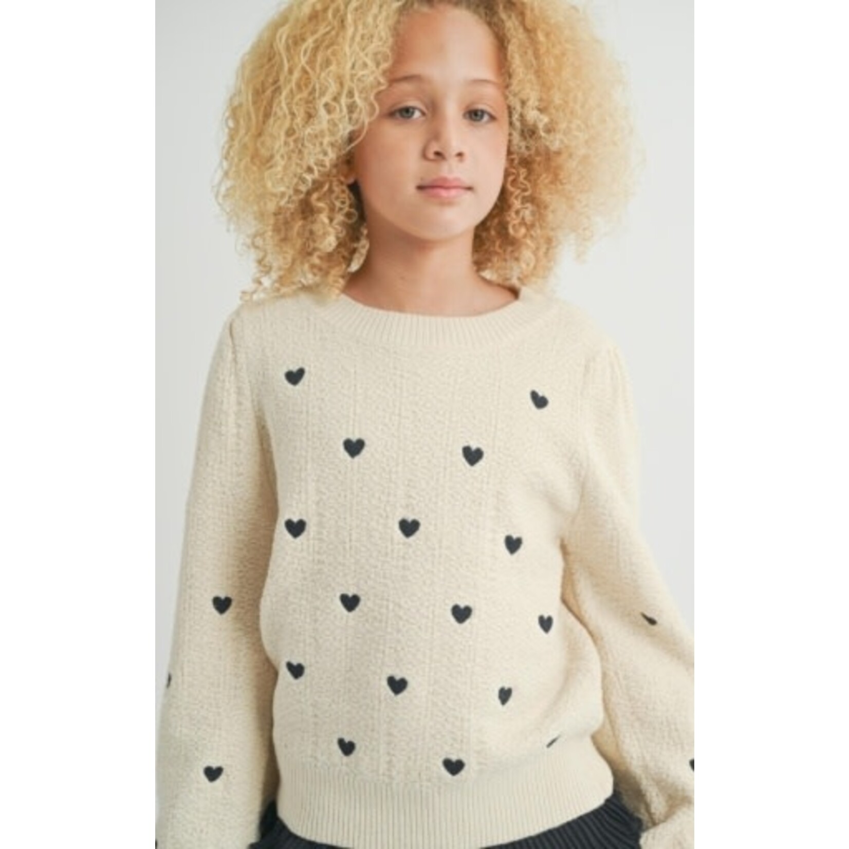 Sadie & Sage TWEEN HEART EYES EMBROIDERED SWEATER