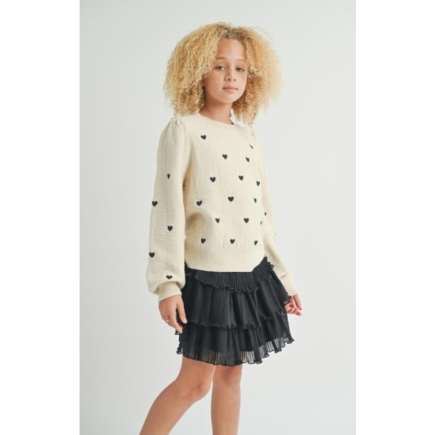 Sadie & Sage TWEEN HEART EYES EMBROIDERED SWEATER