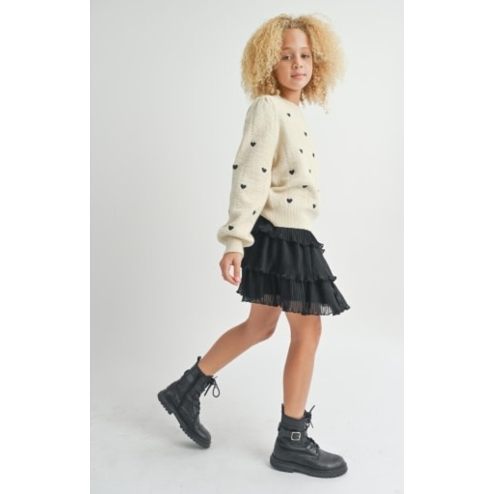 Sadie & Sage TWEEN HEART EYES EMBROIDERED SWEATER