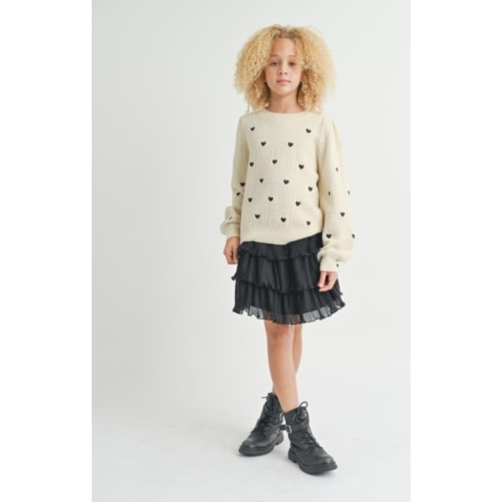 Sadie & Sage TWEEN HEART EYES EMBROIDERED SWEATER