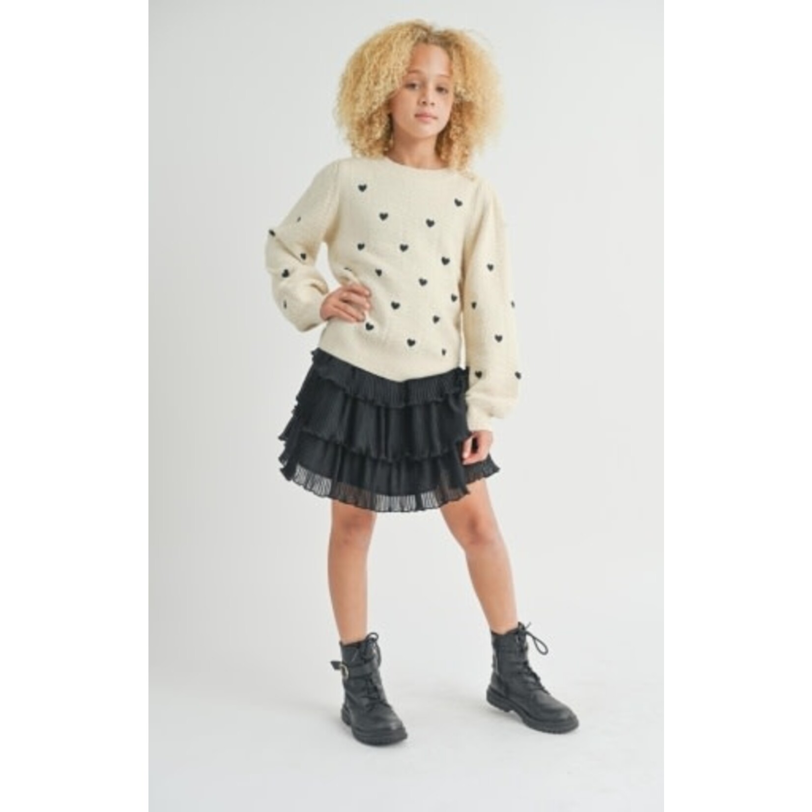 Sadie & Sage TWEEN HEART EYES EMBROIDERED SWEATER