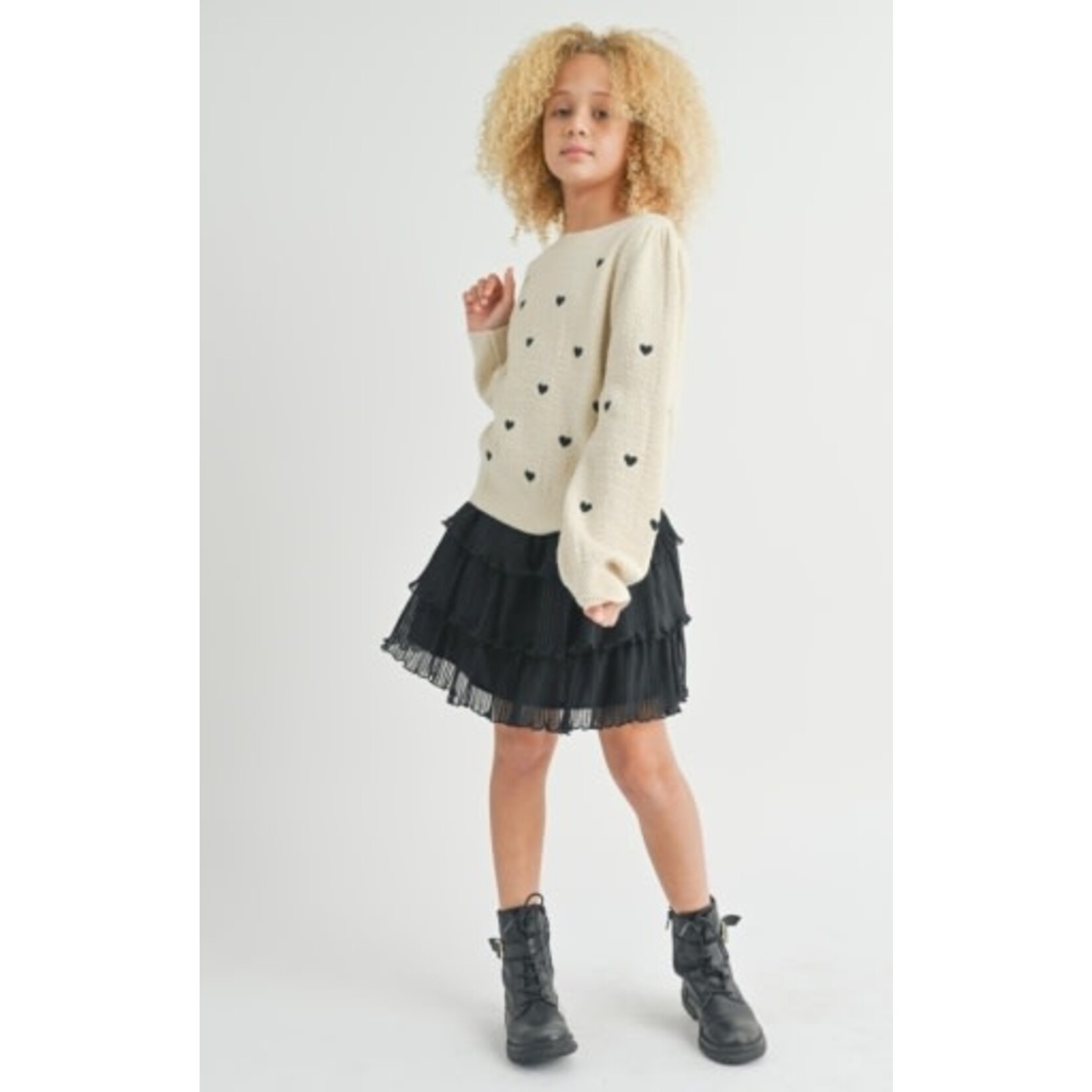 Sadie & Sage TWEEN HEART EYES EMBROIDERED SWEATER