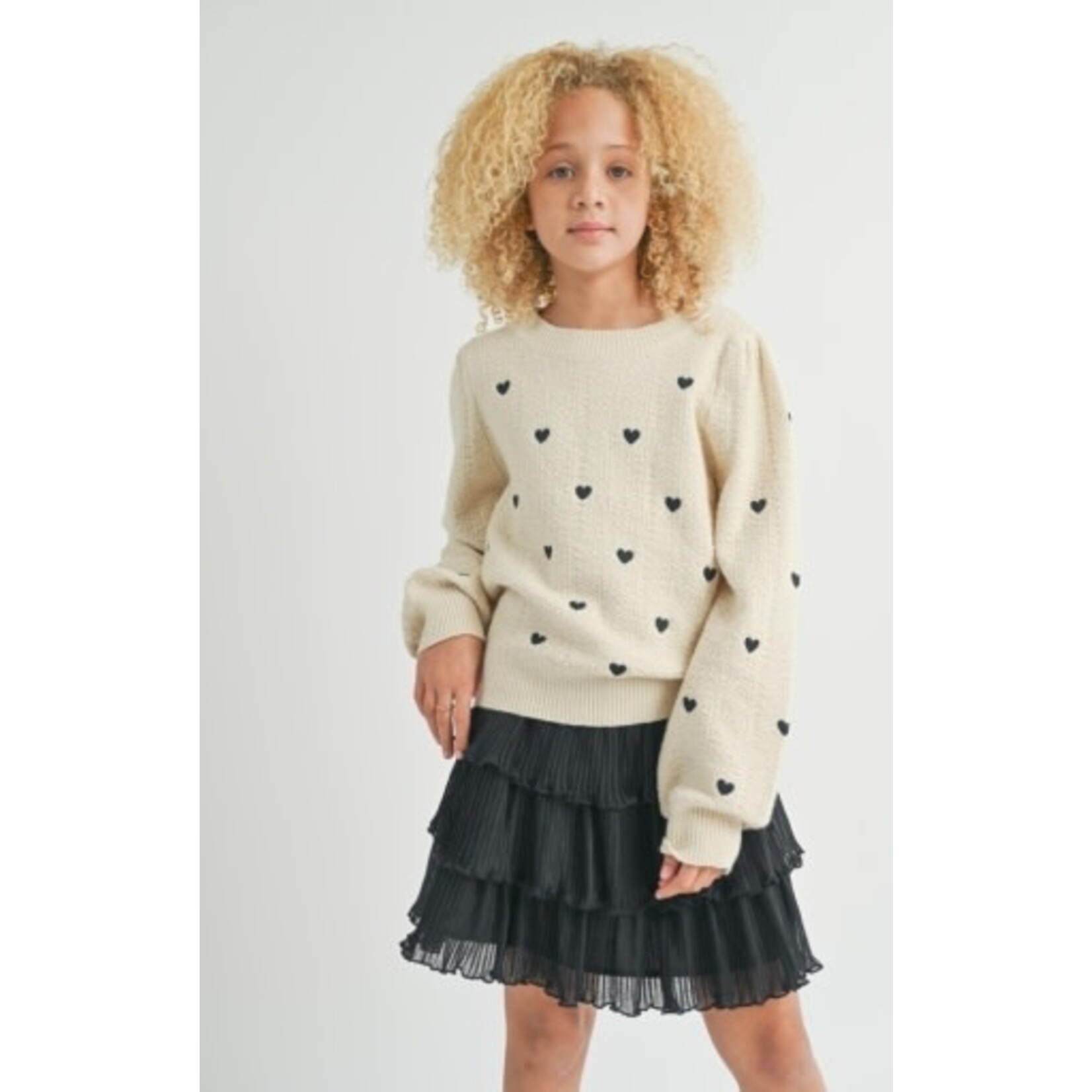 Sadie & Sage TWEEN HEART EYES EMBROIDERED SWEATER