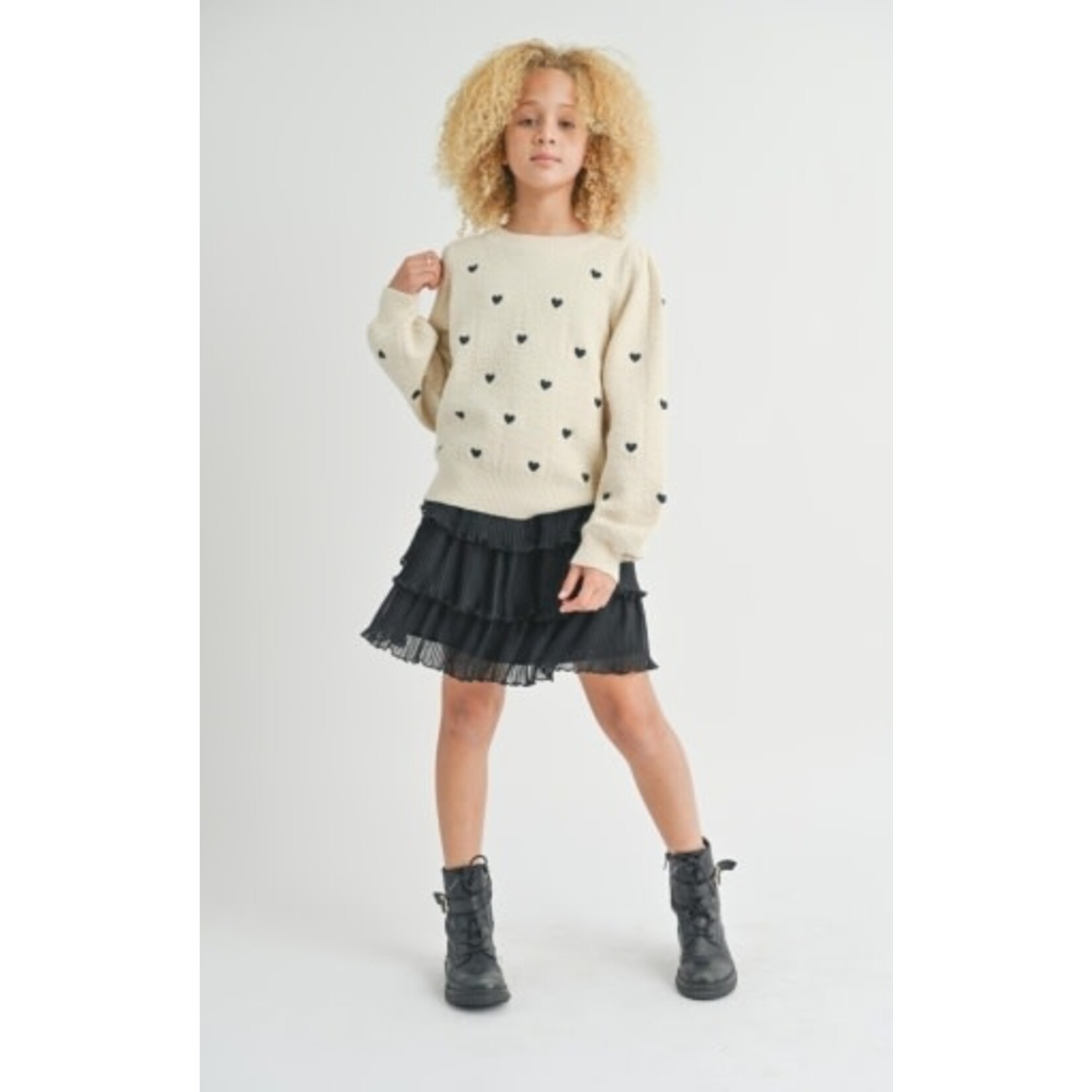 Sadie & Sage TWEEN HEART EYES EMBROIDERED SWEATER