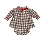 Babidu Black/Tan Check W/Red Smocking Dress Set