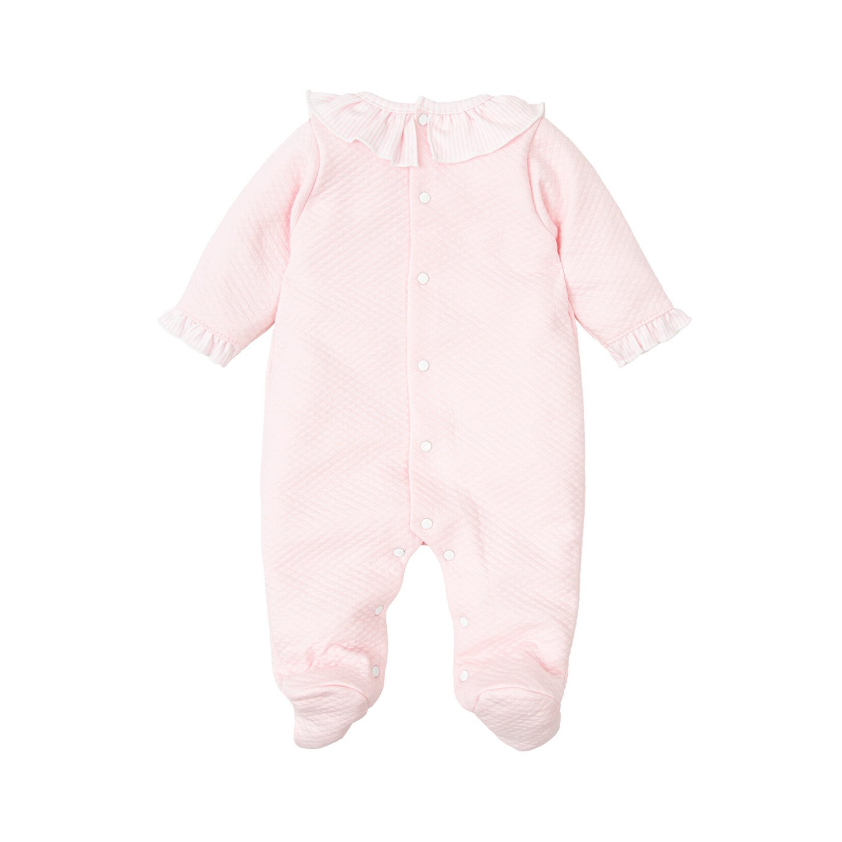 Babidu Pink W/ Stripes  Ruff Collar Quilted Foottie