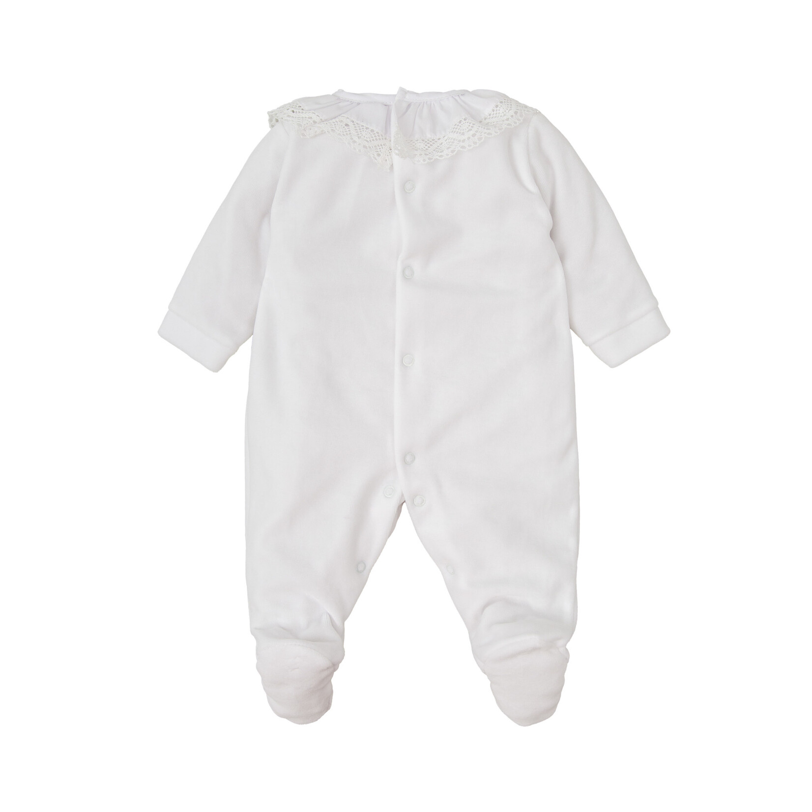 Babidu White Velour Footie W/ Lace Collar