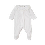 Babidu White Velour Footie W/ Lace Collar