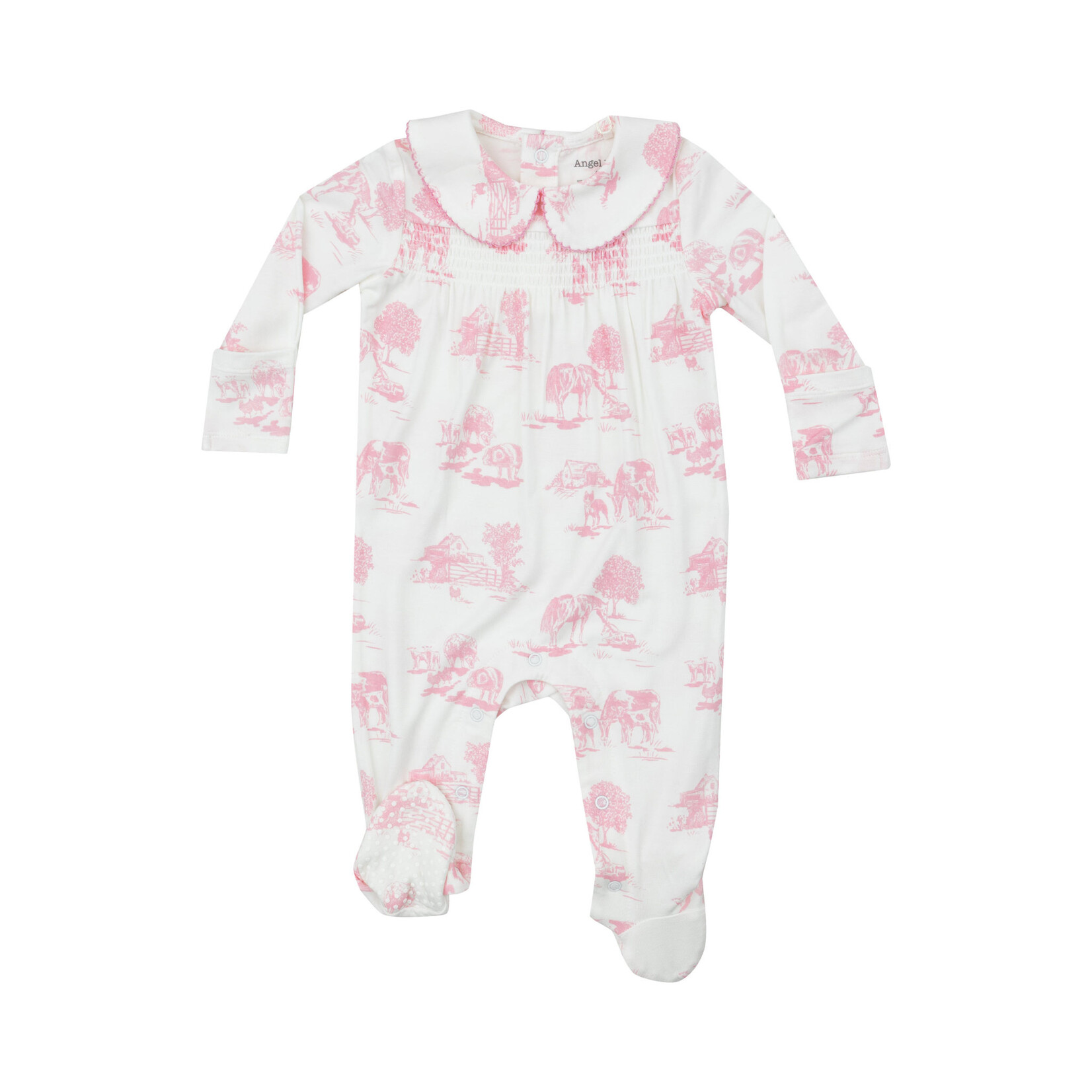 Angel Dear Pink Farm Toile Smocked Footie