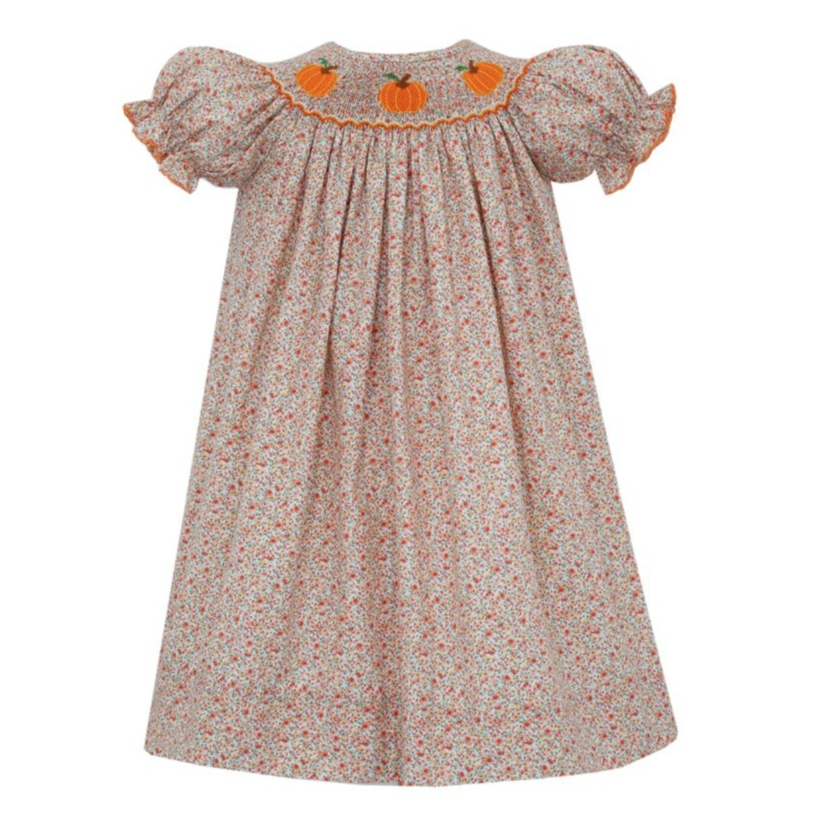 Anavini Orange Liberty Floral Bishop Dress