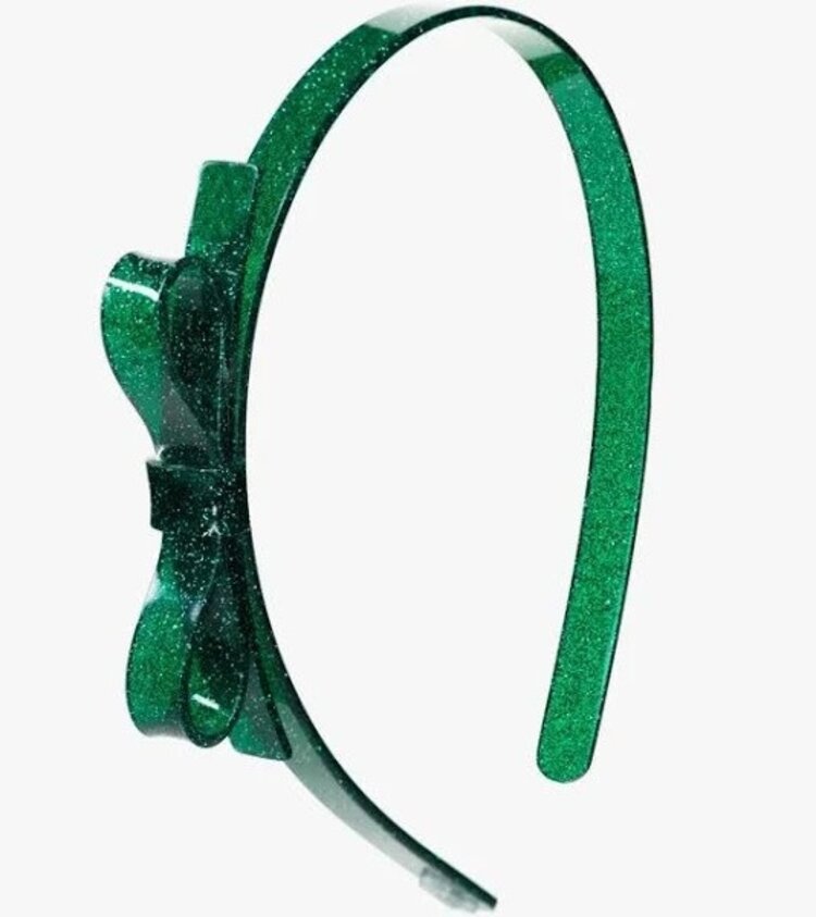 Lilies & Roses Thin Bow Headband-Glitter Green