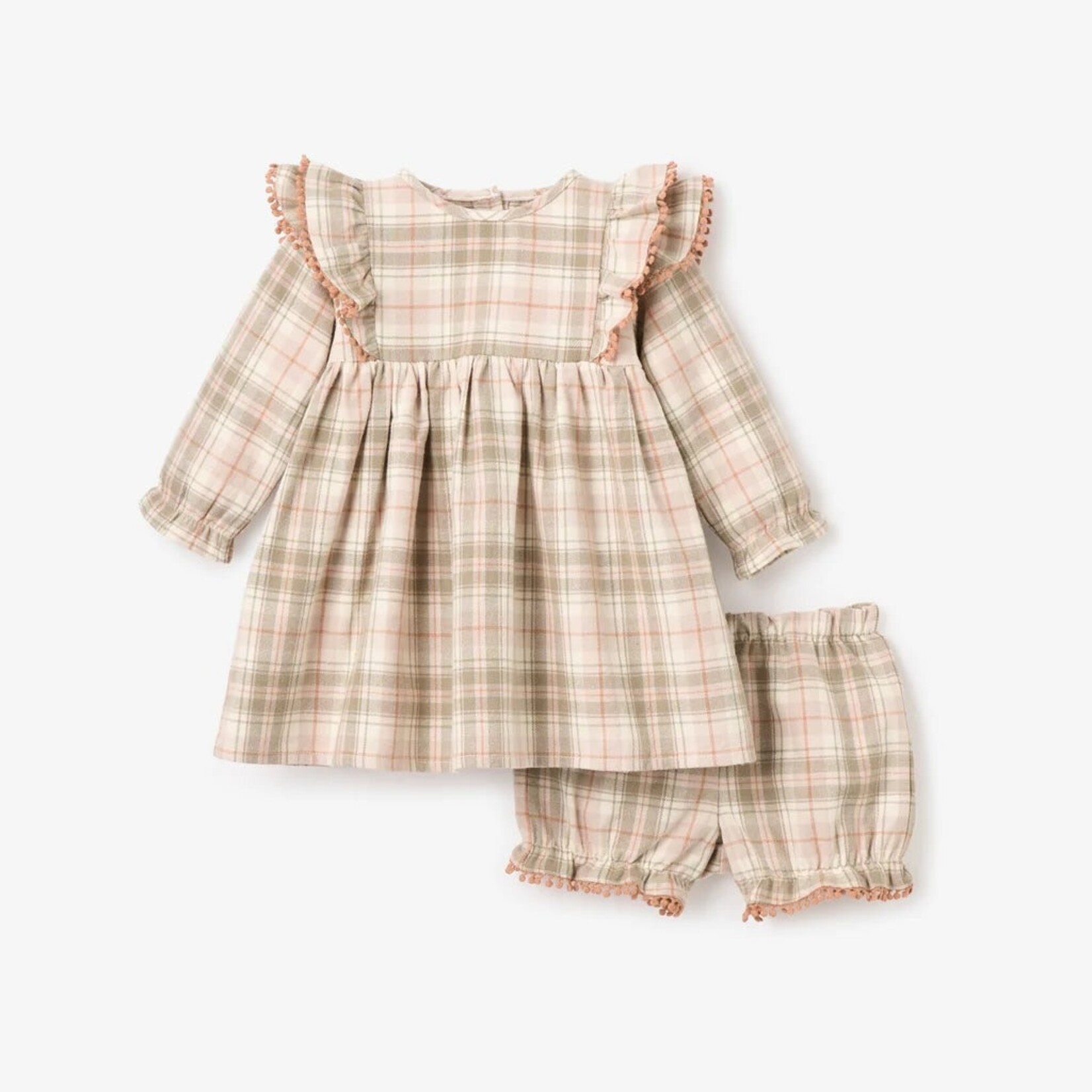 Elegant Baby Plaid Ruffle Shoulder Dress Set