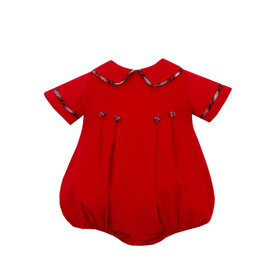 Petit Bebe Red Cord Boy Bubble/Plaid Trim