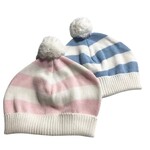 A Soft Idea Cotton Striped Baby Hat w/Pompoms
